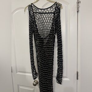 Forever 21 Black Beaded Open-Knit Long Sleeve Dress Swim cover